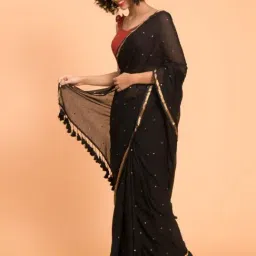 Suta Black Cotton Embellished Saree Without Blouse image 3