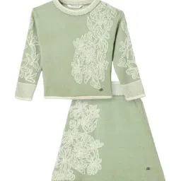 ELLE Girls Green Acrylic Embroidered Round Neck Sweater-picture-34