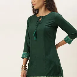 SheWill Green Tie-Up Neck Chiffon Blouson Longline Top image 3