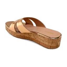 Rocia by Regal Women's Antique Gold Cross Strap Wedges image 5
