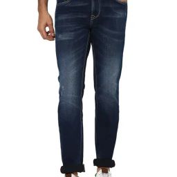 Mufti Dark Indigo Super Slim Fit Lightly Washed Distressed Jeans-picture-35