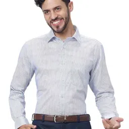 Raymond Cloud Blue Cotton Slim Fit Striped Shirt-image-91