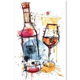 999store Multicolor Canvas Wine Bottle With Glass Painting image 2