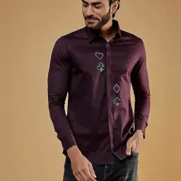 HE SPOKE Burgundy Tailored Fit Printed Shirt-picture-46