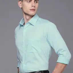 Raymond Men Mint Green Slim Fit Self-Design Pure Cotton Formal Shirt image 3