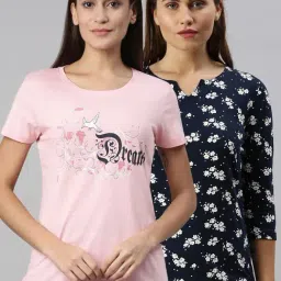 Kryptic Pink & Navy Cotton Printed T-Shirt - Pack Of 2-image-8