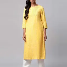 linen club woman Linen Club Yellow Printed Kurta-picture-27