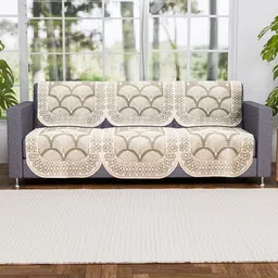 Kuber Industries Cream Colored 6 Pieces Self Design Cotton 3 Seater Sofa Covers-picture-9