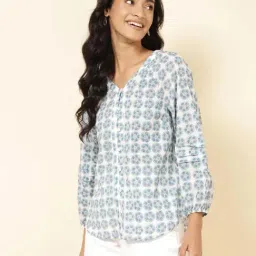 Fabindia White & Blue Cotton Printed Shirt-picture-40