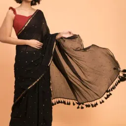 Suta Black Cotton Embellished Saree Without Blouse image 4