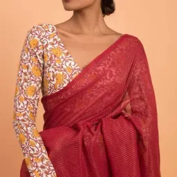 Suta Red Cotton Woven Saree Without Blouse image 5