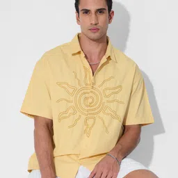 The Souled Store Men Oversized Embroidered Spread Collar Casual Shirt-picture-40
