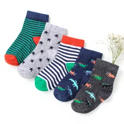 cute walk by babyhug Cutewalk By Babyhug Anti Bacterial Ankle Length Non Terry Socks Dino Design Pack of 5 - Multicolour-picture-15