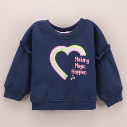 Little Kangaroos Full Sleeves 320 GSM Sweatshirt Sequin & Text Print - Blue-picture-40