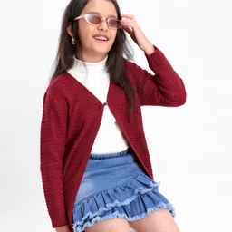 Pine Kids Full Sleeves Moderate Winter Front Open Shrug - Maroon-picture-26