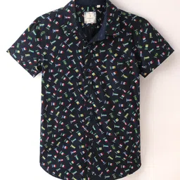 INFINITY Cotton Woven Half Sleeves Flags Printed Shirt - Navy Blue-picture-18