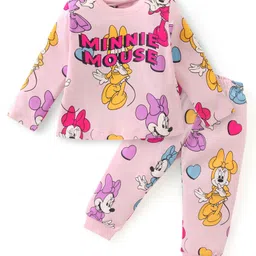 Babyhug Disney Single Jersey Knit Full Sleeves Night Suit with Minnie Mouse & Text  Graphics - Pink-picture-11