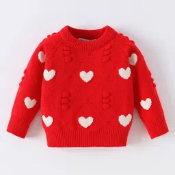 Kookie Kids Full Sleeves Pullover Sweater with Heart Design -Red-picture-21