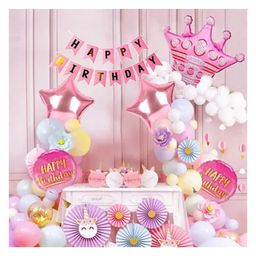 Bubble Trouble Crown Foil Balloon 5-Piece Set, Happy Birthday Cut Banner, & More for Girls, & Kids Indoor/Outdoor Parties - Pack of 71-picture-24
