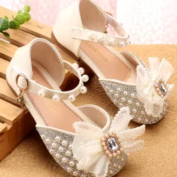 Babyoye Velcro Closure Sandal With Pearl Applique - White-picture-11