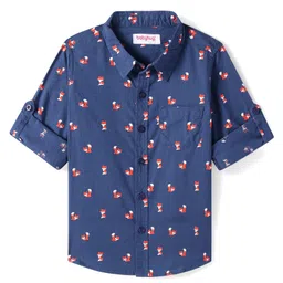 Babyhug Cotton Woven Full Sleeves Fox Printed Shirt - Navy Blue-picture-11