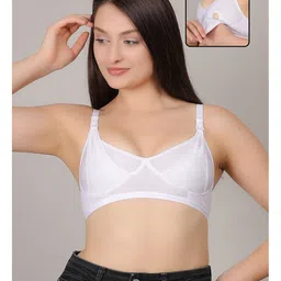 Fabme Cotton Knit Solid Non Padded Seamless Maternity Bra With Side Open Nursing Access - White-picture-18