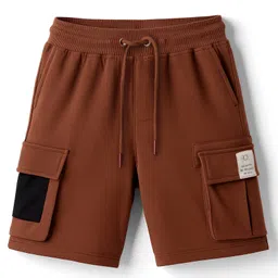 Pine Kids Looper Knit Above Knee Length Shorts With Text Badge - Brown-picture-33