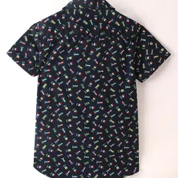 INFINITY Cotton Woven Half Sleeves Flags Printed Shirt - Navy Blue image 3