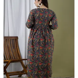 NEVISHA STYLE Cotton Woven Three Fourth Sleeves Floral Printed Maternity Kurta With Side Zipper Nursing Access - Blue image 3