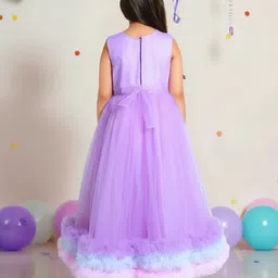 Ministitch Mesh Woven Sleeveless Floral Applique & Frilled Bodice Detailed Dress - Lilac image 3