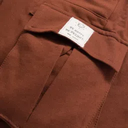 Pine Kids Looper Knit Above Knee Length Shorts With Text Badge - Brown image 3