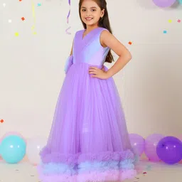 Ministitch Mesh Woven Sleeveless Floral Applique & Frilled Bodice Detailed Dress - Lilac image 4