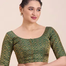 Studio Shringaar Ethnic Motifs Woven Design Round Neck Brocade Saree Blouse-picture-34