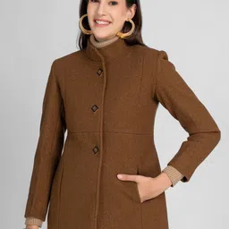 LURE URBAN Women Solid Regular Fit Long Sleeves Winter Wear Stand Collar Overcoat-image-54