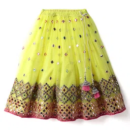 Babyhug Woven Puffed Sleeves Choli Lehenga & Dupatta Set With Mirror Embriodery - Yellow image 4