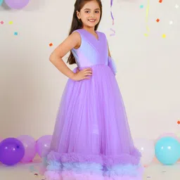 Ministitch Mesh Woven Sleeveless Floral Applique & Frilled Bodice Detailed Dress - Lilac image 5