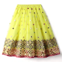 Babyhug Woven Puffed Sleeves Choli Lehenga & Dupatta Set With Mirror Embriodery - Yellow image 5