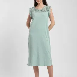 R&B Light Blue Cotton Night Dress-picture-29