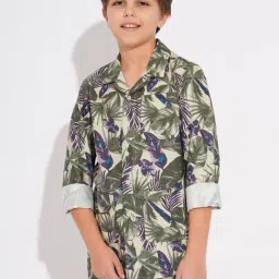 Jack & Jones Junior Boys Green Cotton Tropical Print Shirt-picture-36