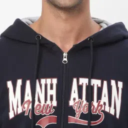 R&B Navy Cotton Regular Fit Graphic Hooded Jacket image 4