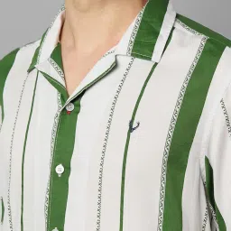 Allen Solly Jeans White & Green Regular Fit Striped Shirt image 4