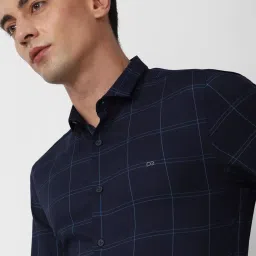 Peter England Perform Navy Slim Fit Checks Shirt image 4
