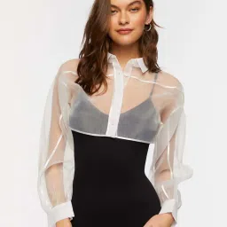 Forever 21 White Regular Fit Crop Shirt image 4