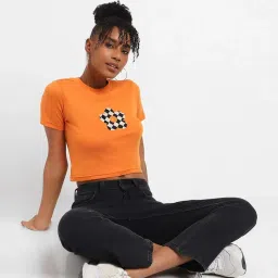 Forever 21 Orange Cotton Printed Crop Top image 4