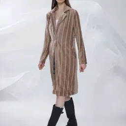 Campus Sutra Brown Regular Fit Striped Coat image 5