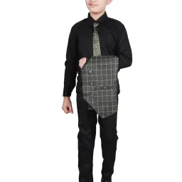 Pro-Ethic Style Developer Kids Grey & Black Checks Full Sleeves Shirt, Waistcoat, Pants with Tie image 4