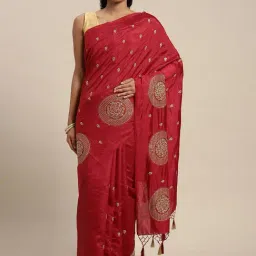 Mimosa Maroon Silk Woven Saree With Unstitched Blouse-image-3