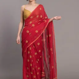 Suta Red Cotton Polka Dots Saree Without Blouse-picture-18