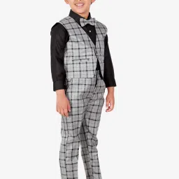 Pro-Ethic Style Developer Kids Grey & Black Checks Full Sleeves Shirt, Waistcoat, Pants with Bow image 4