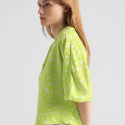 Only Lime Green Viscose Printed Shirt image 4